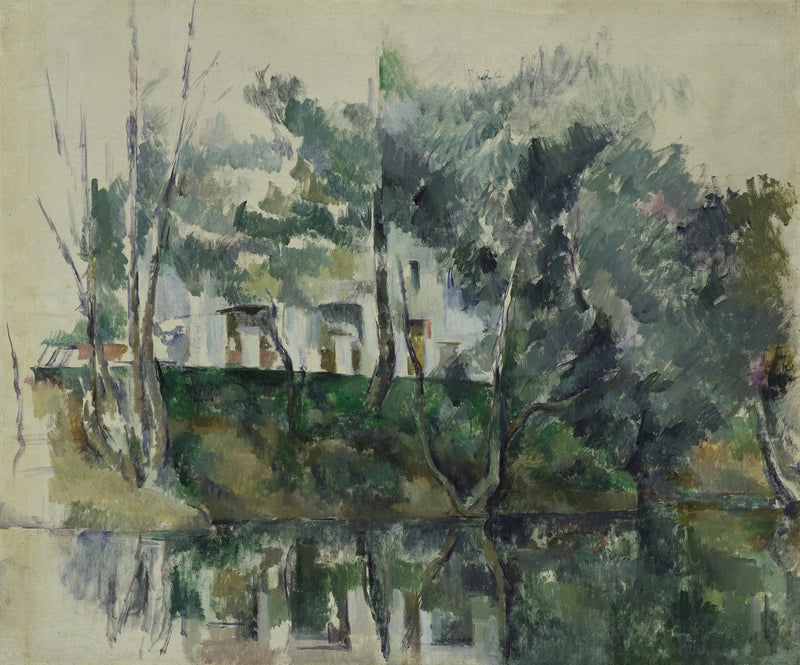 ต้นไม้และบ้านริมแม่น้ำ - Paul Cézanne
