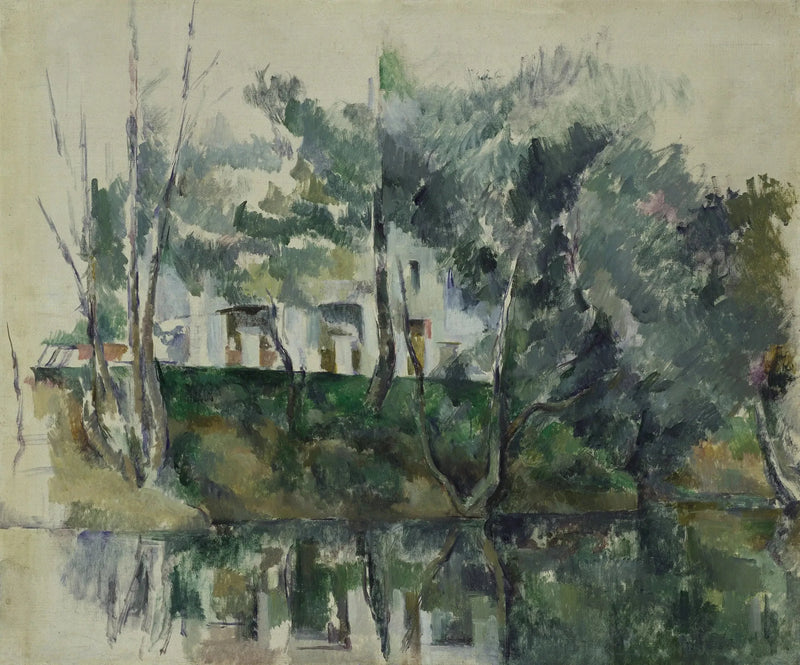 ต้นไม้และบ้านริมแม่น้ำ - Paul Cézanne