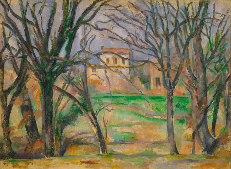 ต้นไม้และบ้านที่สถานที่ชื่อ La Durane - Paul Cézanne
