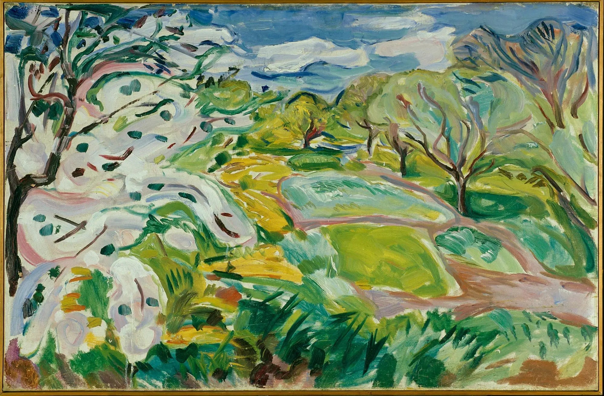 Arbres fruitiers en fleur dans le vent - Edvard Munch image 1 reproduction de peinture à l’huile