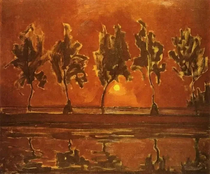 ต้นไม้ใกล้ Gein ในยามพระจันทร์ขึ้น - Piet Mondrian