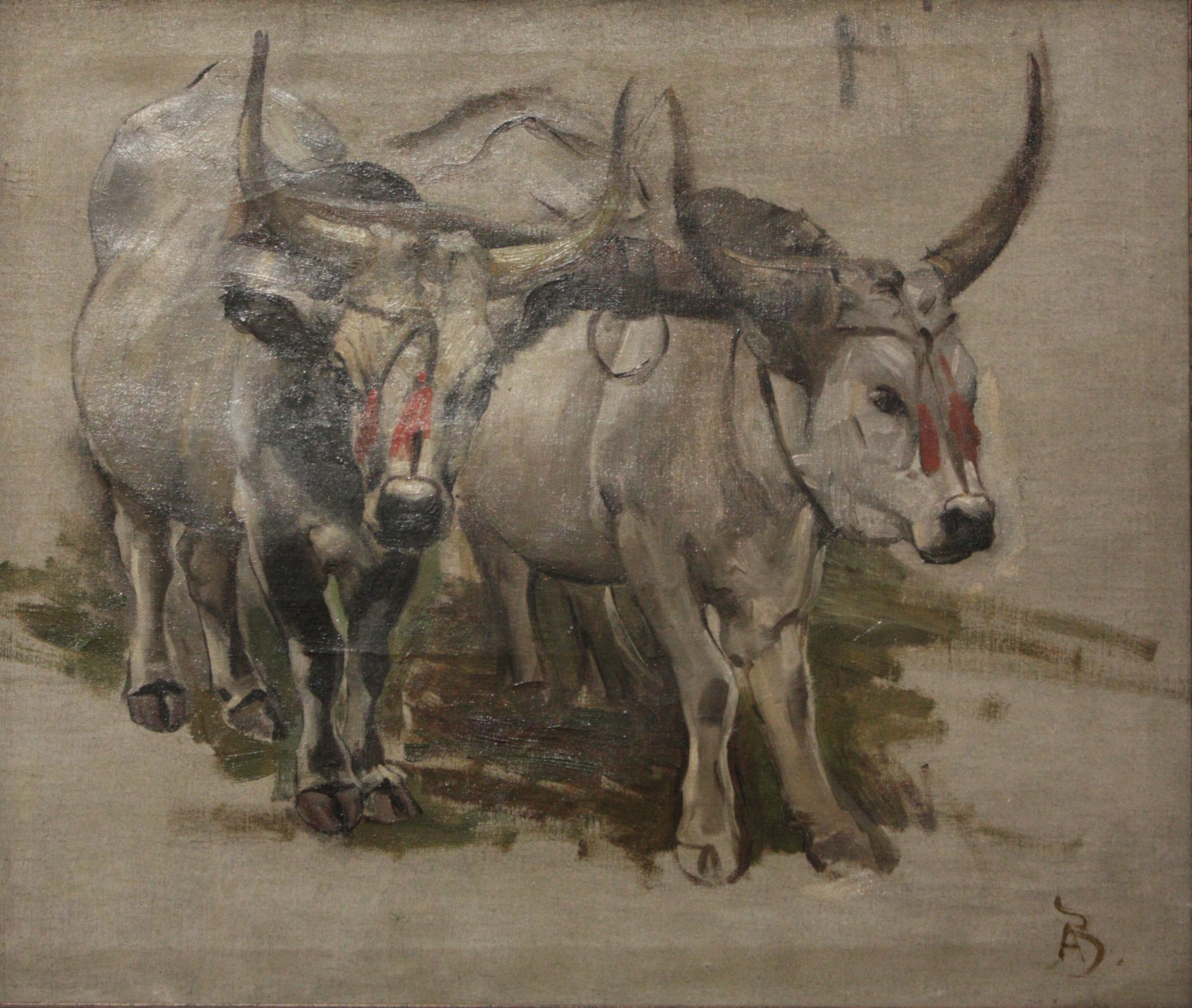 Attelage de zébus en Inde, étude - Albert Besnard image 1 copie de tableau peinte à la main