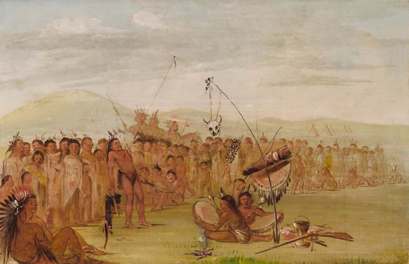 Auto-torture lors d'une cérémonie religieuse sioux - George Catlin image 1 copie de tableau peinte à la main