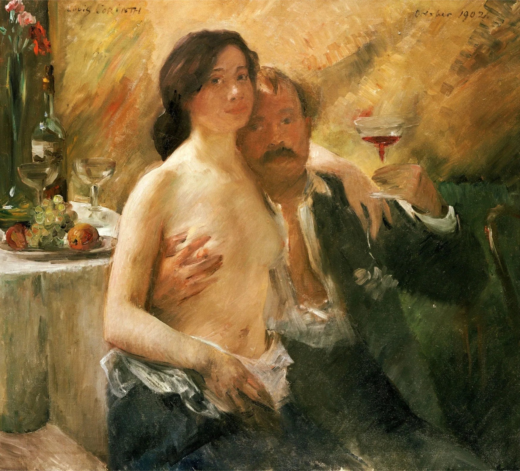 Autoportrait avec son épouse Charlotte Berend-Corinth et un verre de sekt - Lovis Corinth image 1 reproduction artisanale de tableau