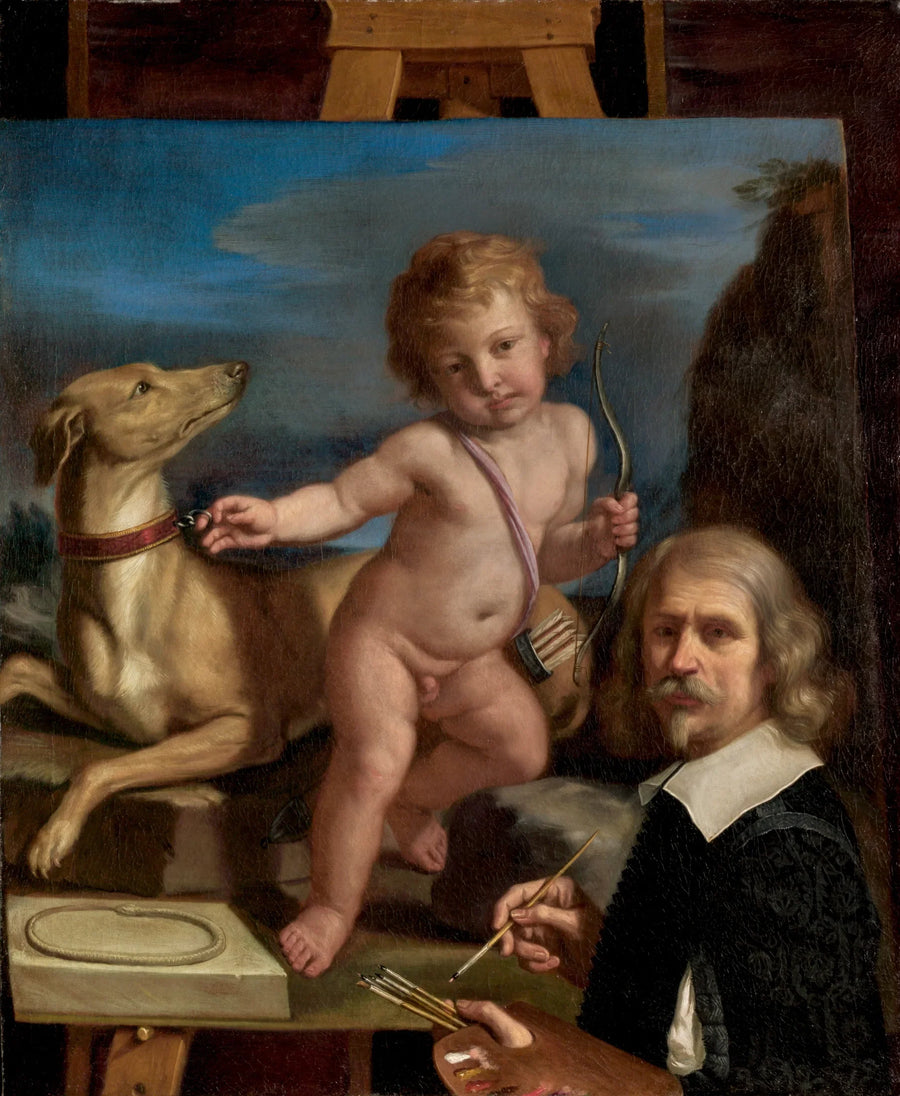 ภาพวาดเหมือนตัวเองหน้าภาพที่แสดงภาพ "Amor Fedele" - Guercino