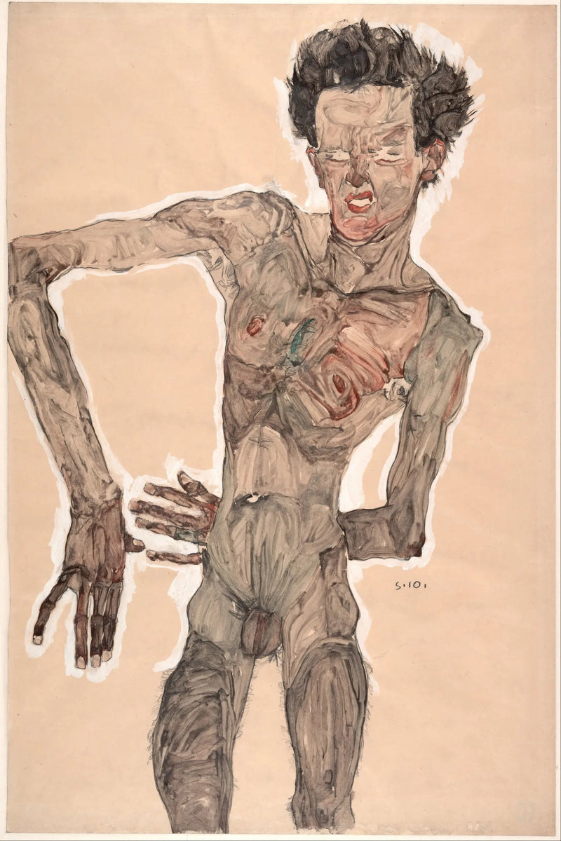 การวาดภาพตนเองเปลือยที่ทำหน้าตลก - เอโกน ชีเล