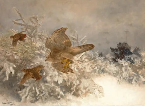 Autour des palombes dans un paysage hivernal - Bruno Liljefors image 1 reproduction artisanale de tableau