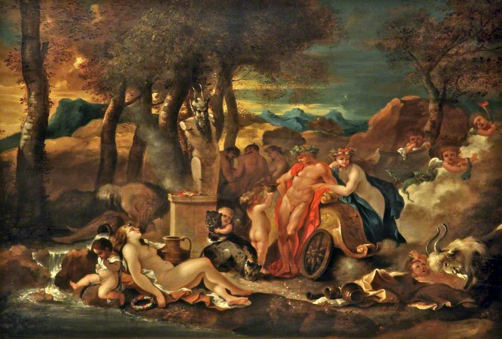 Bacchus et Cérès avec des nymphes et des satyres - Sébastien Bourdon image 1 tableau peint à l’huile sur toile