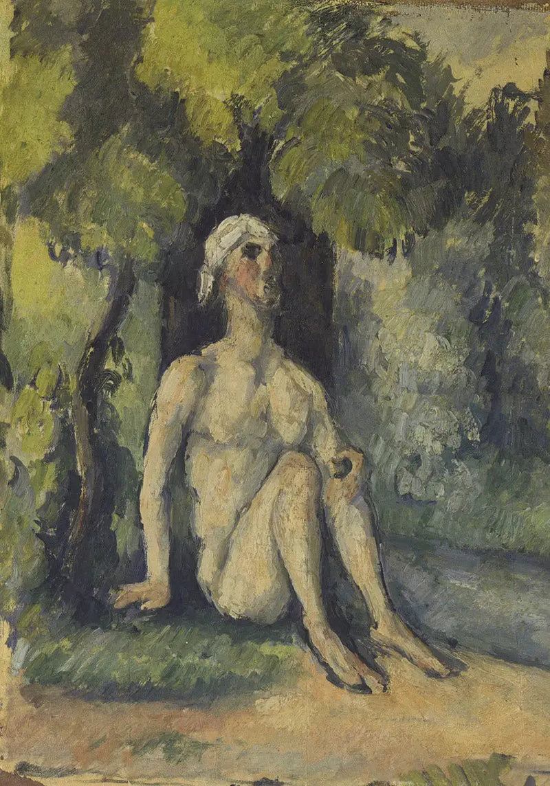 นักอาบน้ำที่นั่งอยู่ริมฝั่งน้ำ - Paul Cézanne