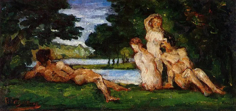 นักอาบน้ำชายและหญิง - Paul Cézanne