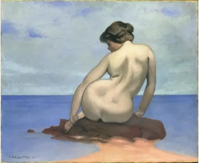Baigneuse assise sur un rocher - Félix Vallotton image 1 copie peinte à la main à l’huile