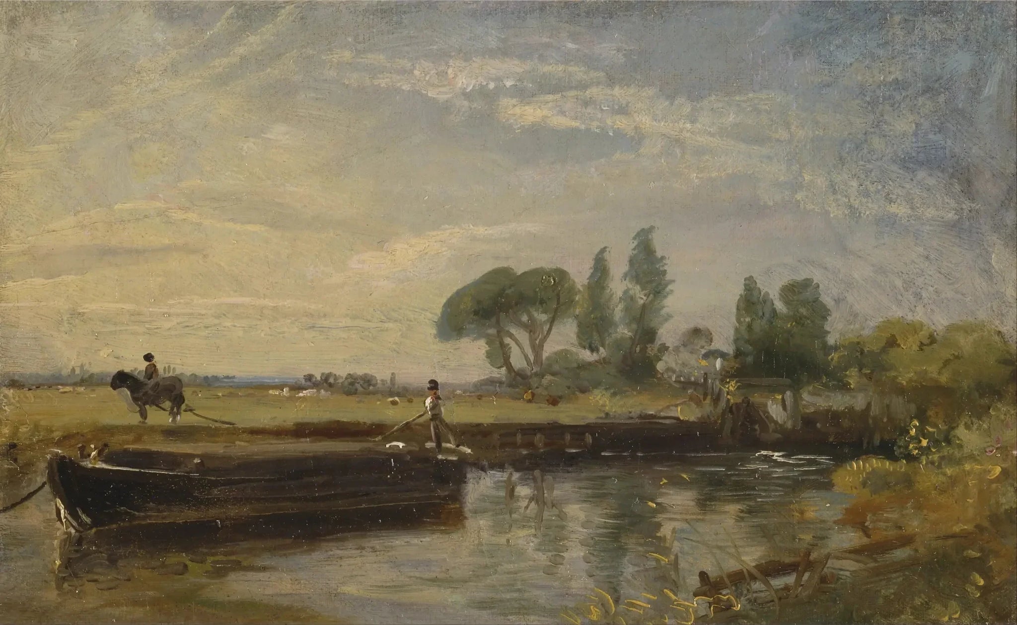 Barge sous l'écluse de Flatford - John Constable image 1 copie peinte à la main à l’huile