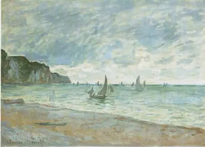 เรือประมงหน้าหาดและหน้าผาที่ Pourville - Claude Monet