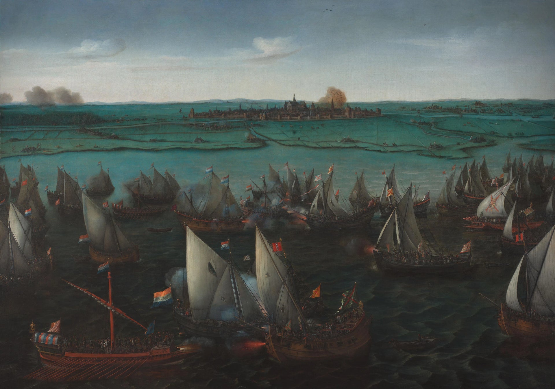 Bataille entre navires néerlandais et espagnols sur le Haarlemmermeer - Hendrick Cornelisz Vroom