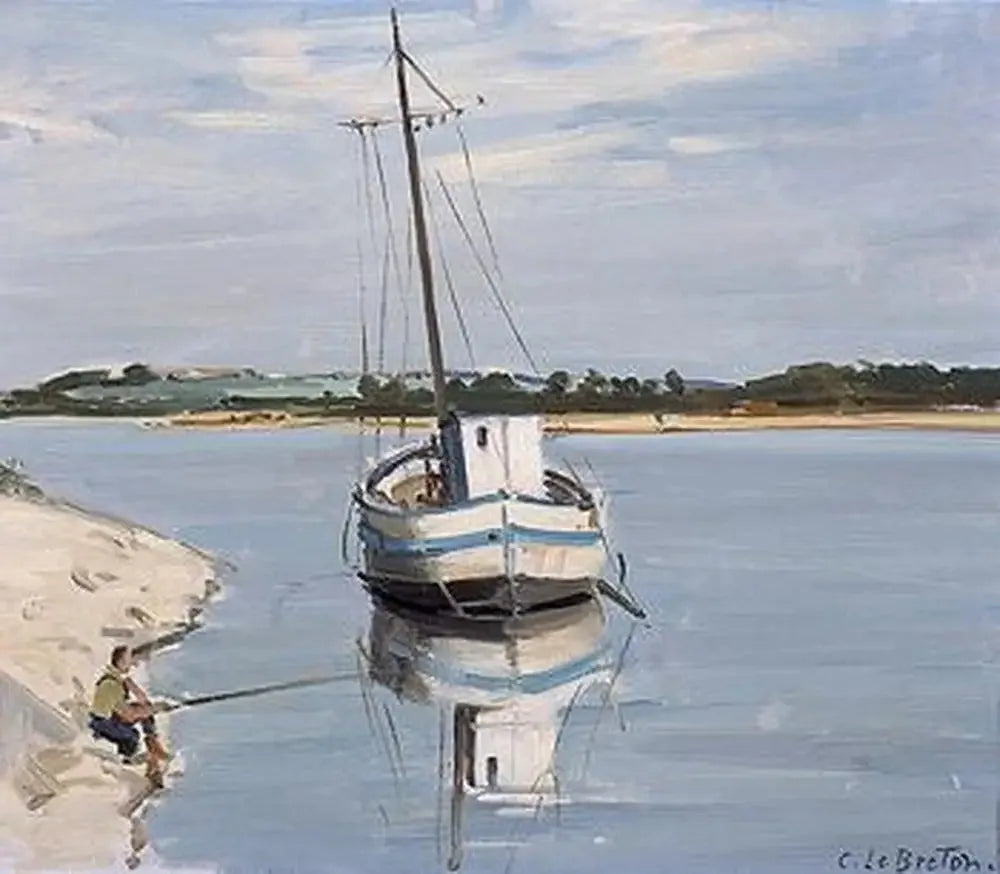 Bateau blanc sur la Loire - Jules Breton image 1 reproduction d’œuvre d’art à l’huile