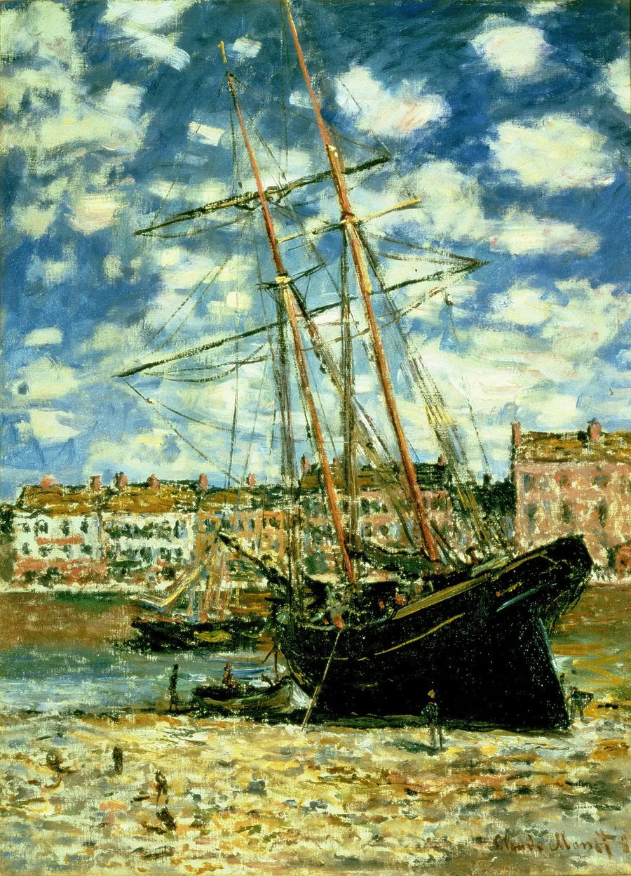 เรือที่นอนอยู่ในน้ำลด - Claude Monet