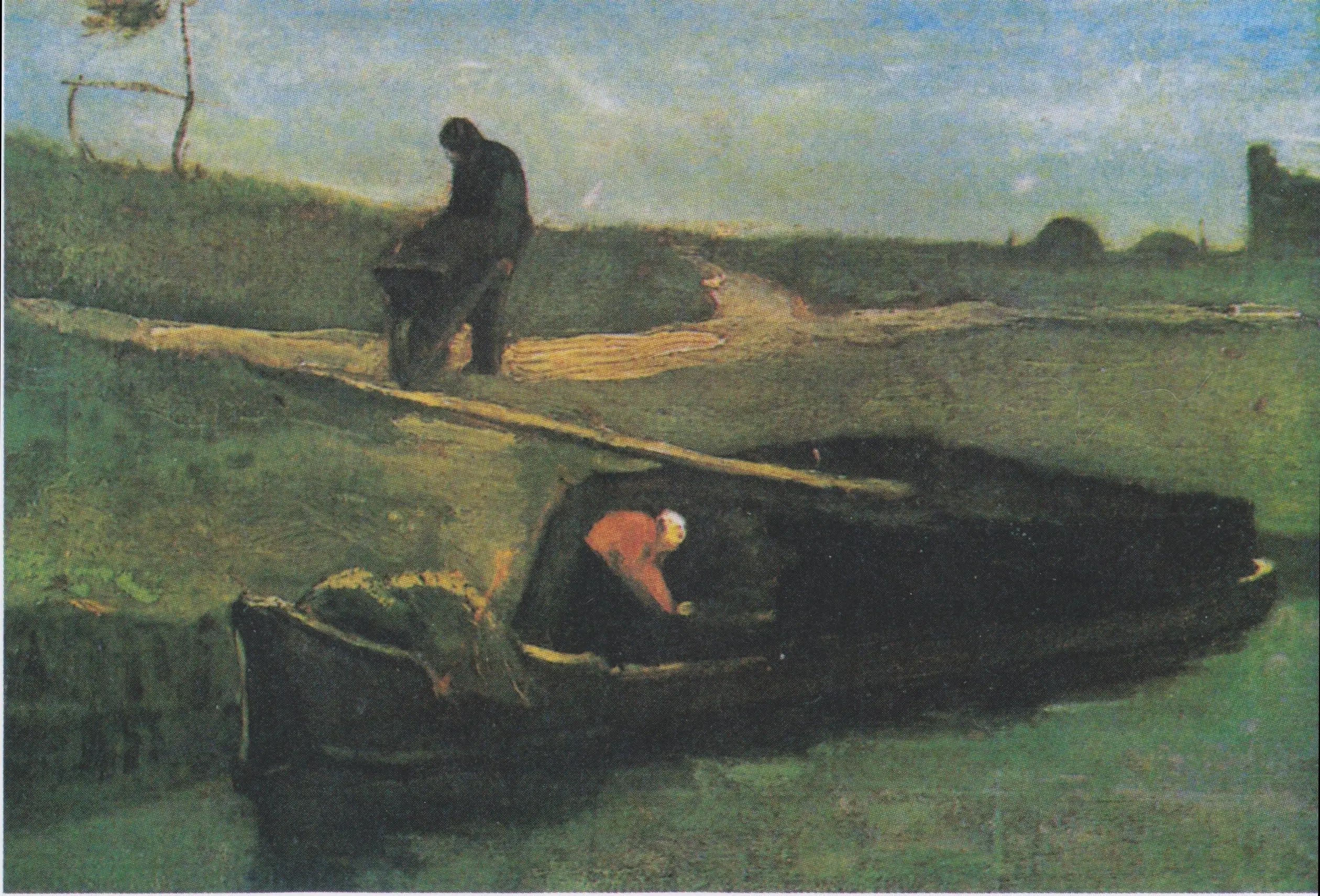 Bateau de tourbe avec deux personnages - Vincent van Gogh image 1 reproduction de peinture à l’huile