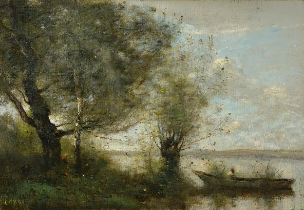 Bateau près d'une rivière - Jean-Baptiste Camille Corot image 1 reproduction réalisée par Alpha Reproduction