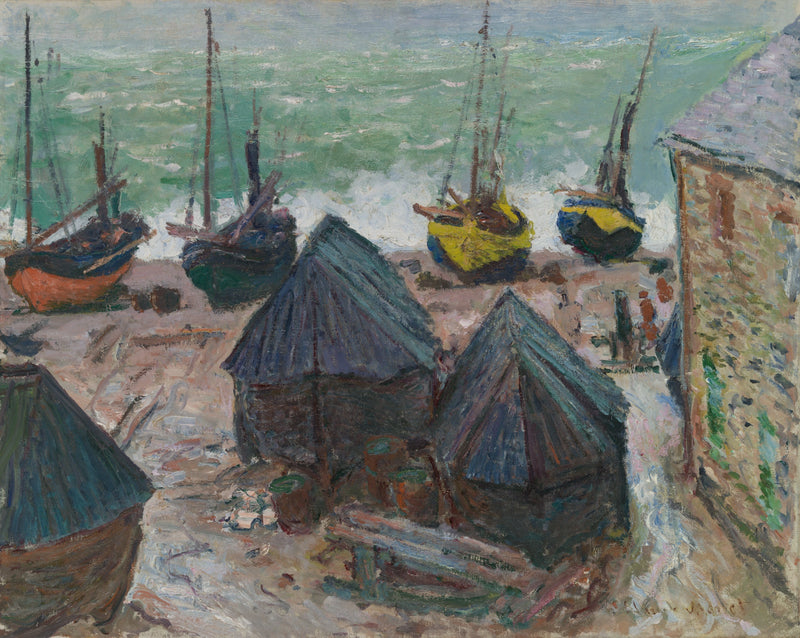 เรือบนชายหาดใน Étretat W1024 - Claude Monet