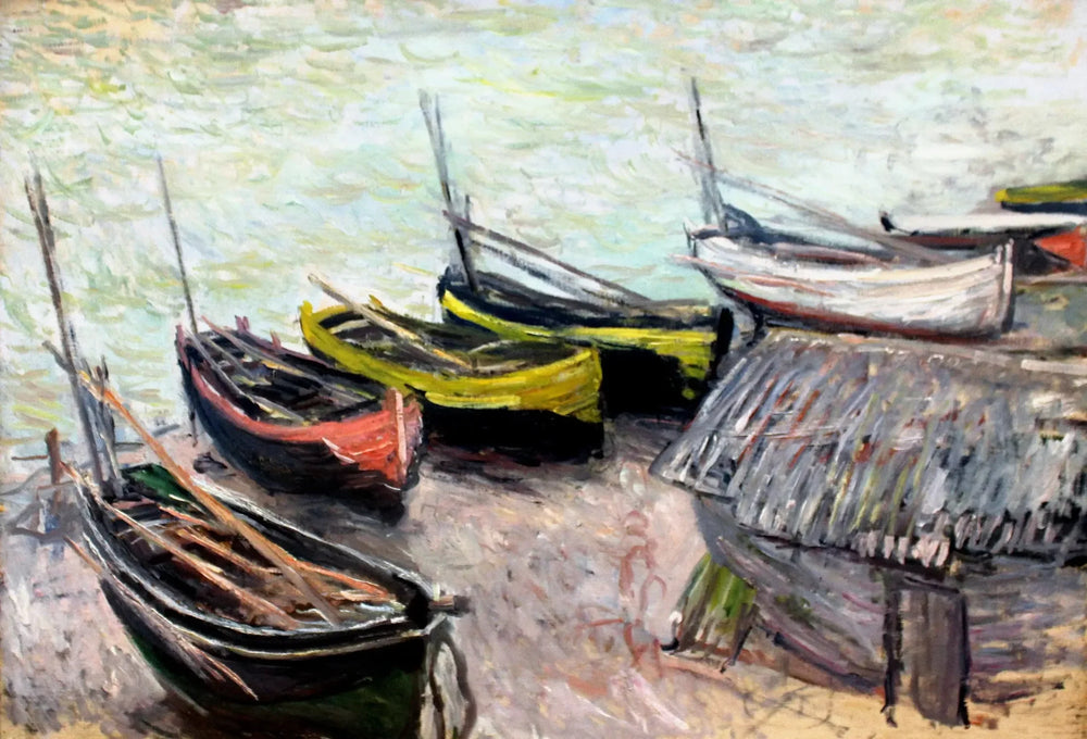 Bateaux sur la plage à Étretat - Claude Monet image 1 copie de tableau peinte à la main