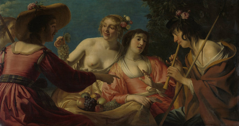 เบอร์เกอร์เล่นเป่าแคนและสี่สาวเลี้ยงแกะ - เกอริท ฟาน ฮอนทอร์สต์