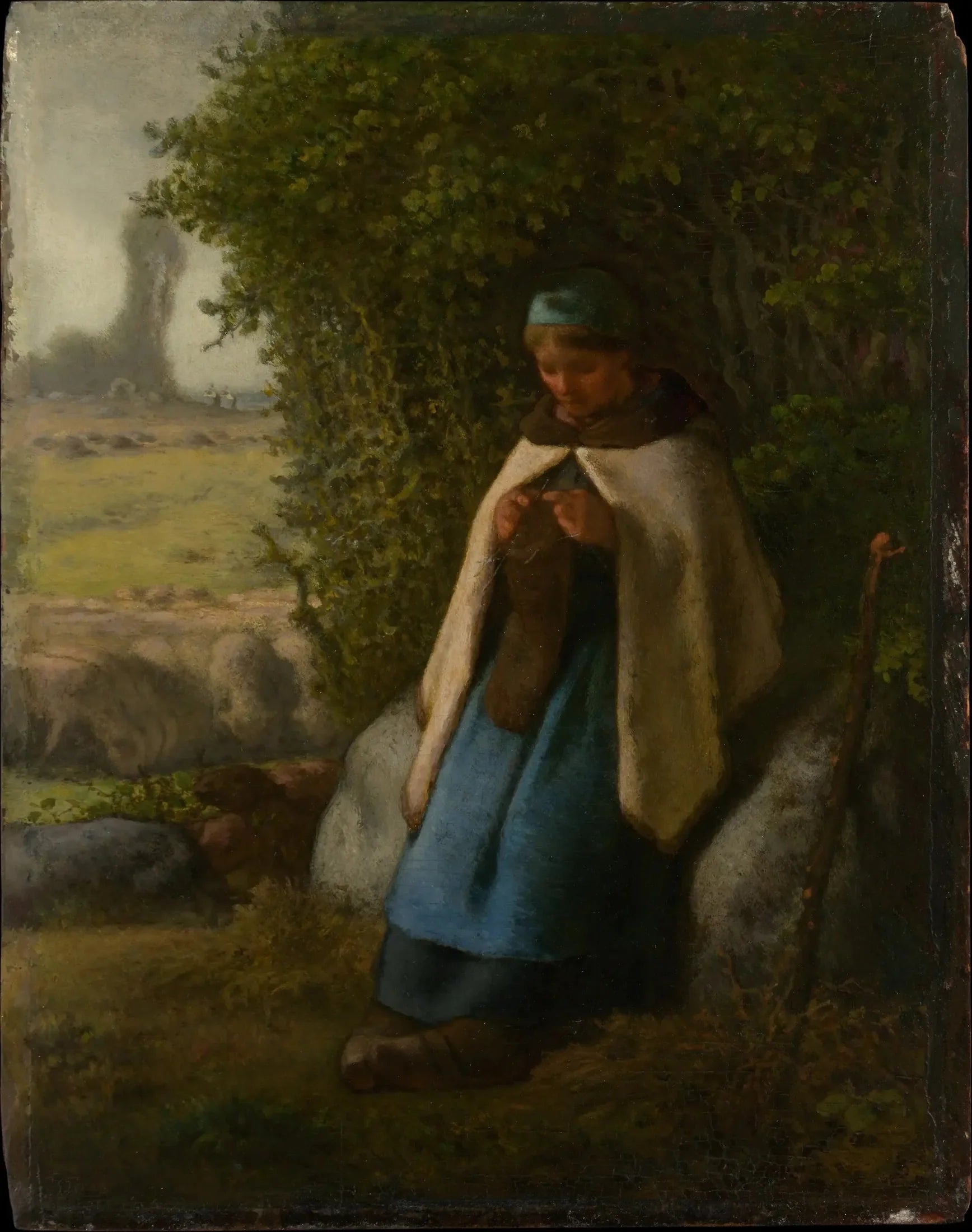 Bergère assise sur un rocher - Jean-François Millet image 1 tableau peint à l’huile sur toile