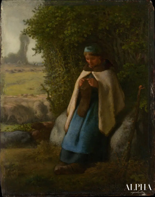 Bergère assise sur un rocher - Jean-François Millet - Reproductions de tableaux et peintures haut de gamme