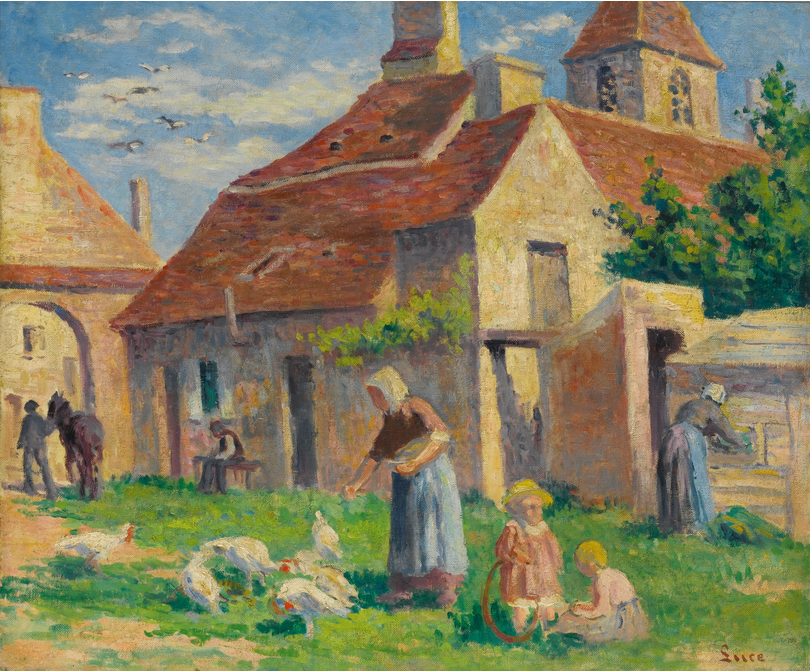 BESSY-SUR-CURE, LA PROVENDE DES POULES - Maximilien Luce image 1 copie de tableau peinte à la main