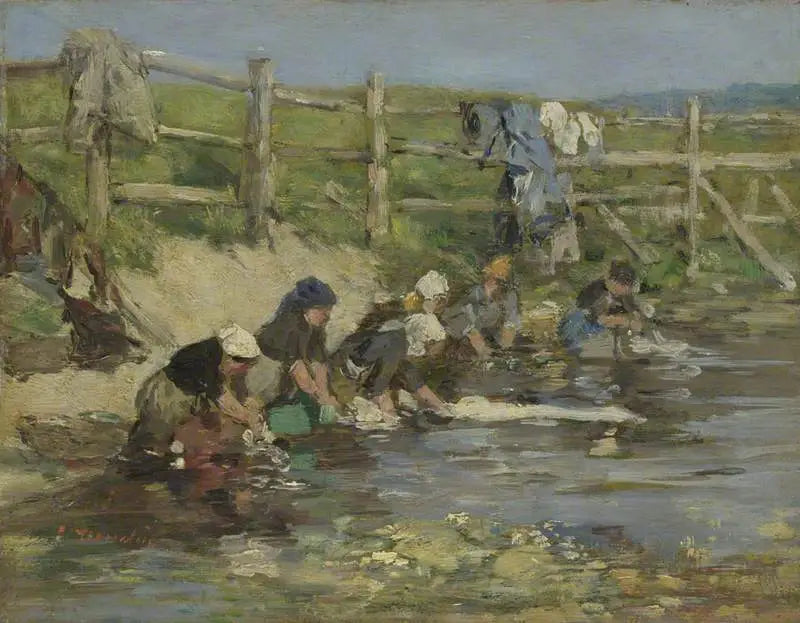 Blanchisseuses au bord d'un ruisseau - Eugène Boudin image 1 reproduction d’œuvre d’art à l’huile
