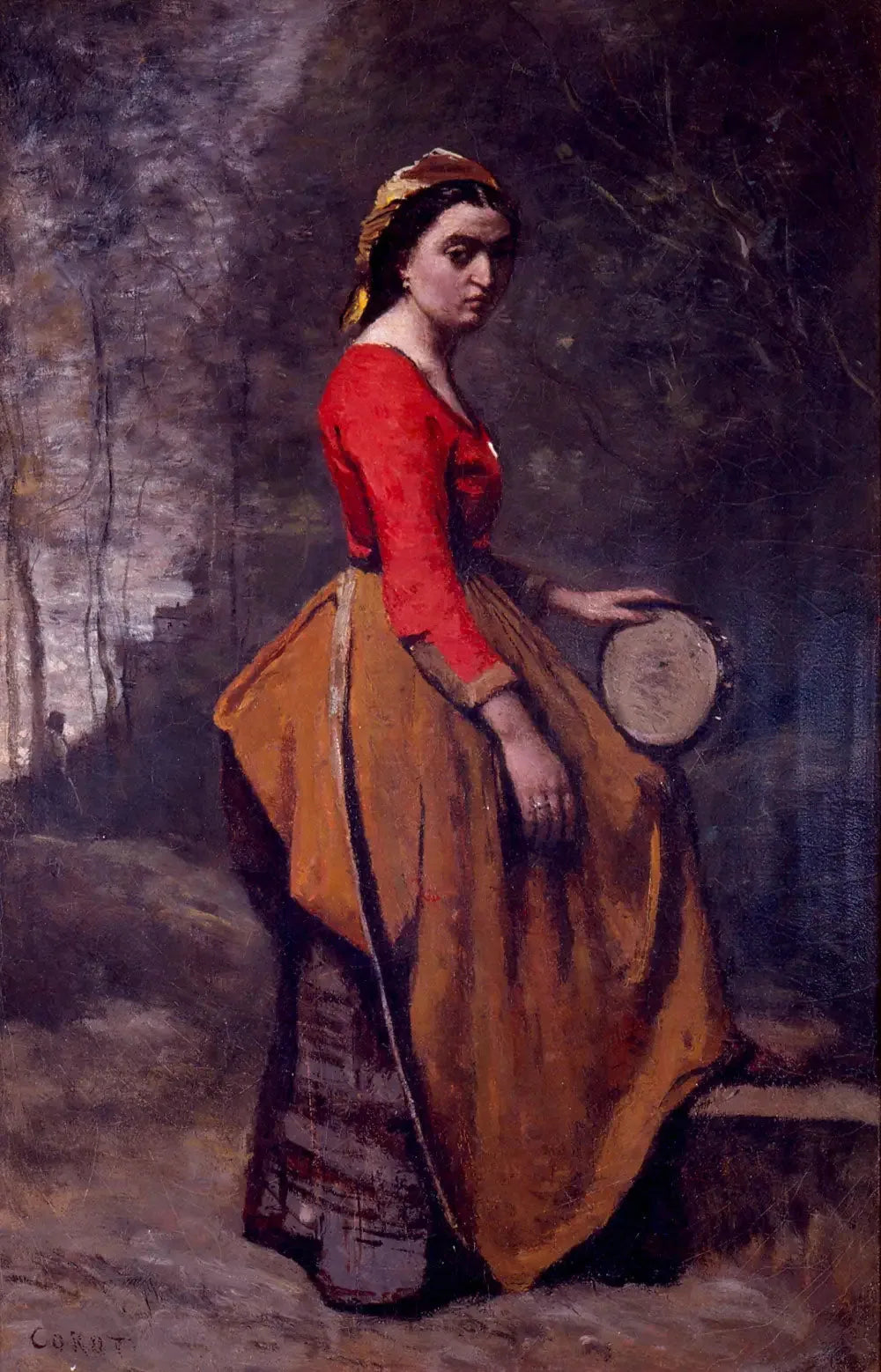 Bohémienne avec tambourin - Jean-Baptiste Camille Corot image 1 tableau peint à l’huile sur toile