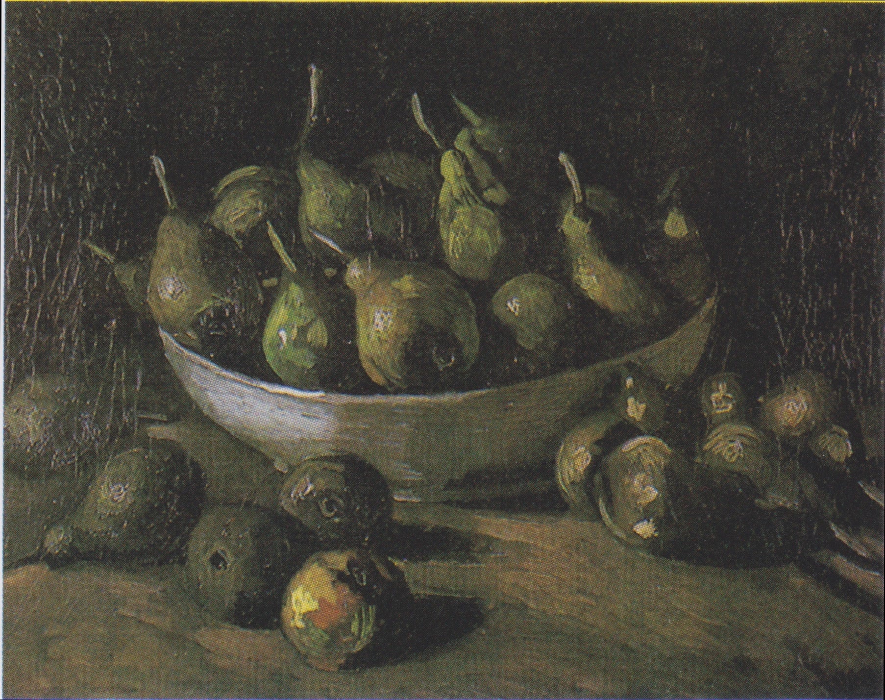 Nature morte avec un bol en pierre et des poires F105 — fruits verts dans une coupe peints par Van Gogh
