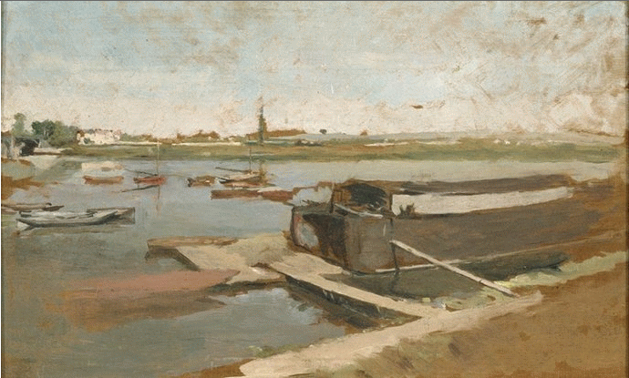 Bords de la Seine à Poissy - Ernest Meissonier image 1 reproduction de peinture à l’huile
