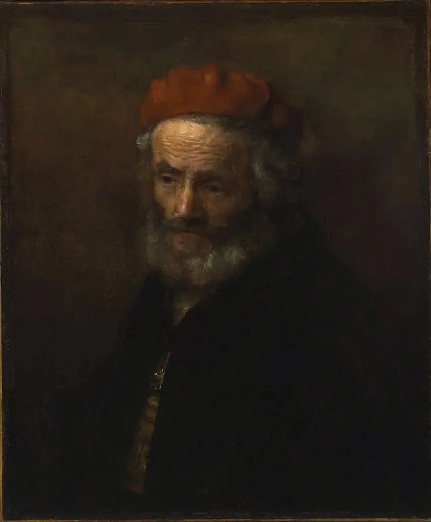 Buste d'un vieil homme portant un chapeau rouge - Rembrandt image 1 tableau peint à l’huile sur toile