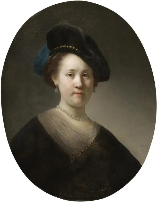 Buste d'une jeune femme au béret à plumes - Rembrandt image 1 copie de tableau peinte à la main