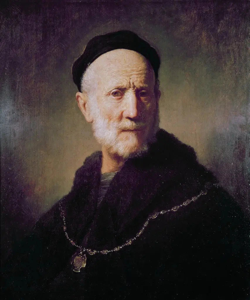 Buste d’un vieil homme à la calotte et à la chaîne d’or — Rembrandt, 1631, collection particulière