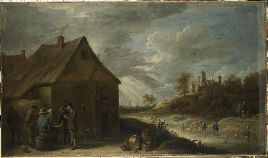 Cabaret près d'une rivière avec des pêcheurs au filet - David II Teniers