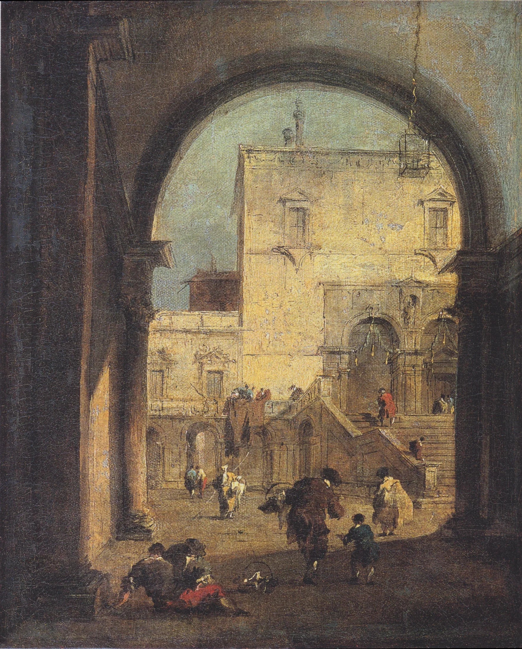 Capriccio vénitien : vue d'une place et d'un palais - Francesco Guardi image 1 copie de tableau peinte à la main