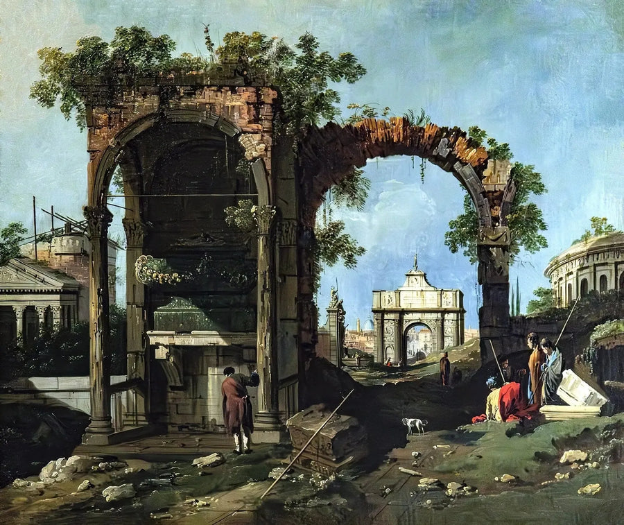 แคปริซ กับซากปรักหักพังคลาสสิกและอาคาร - Canaletto
