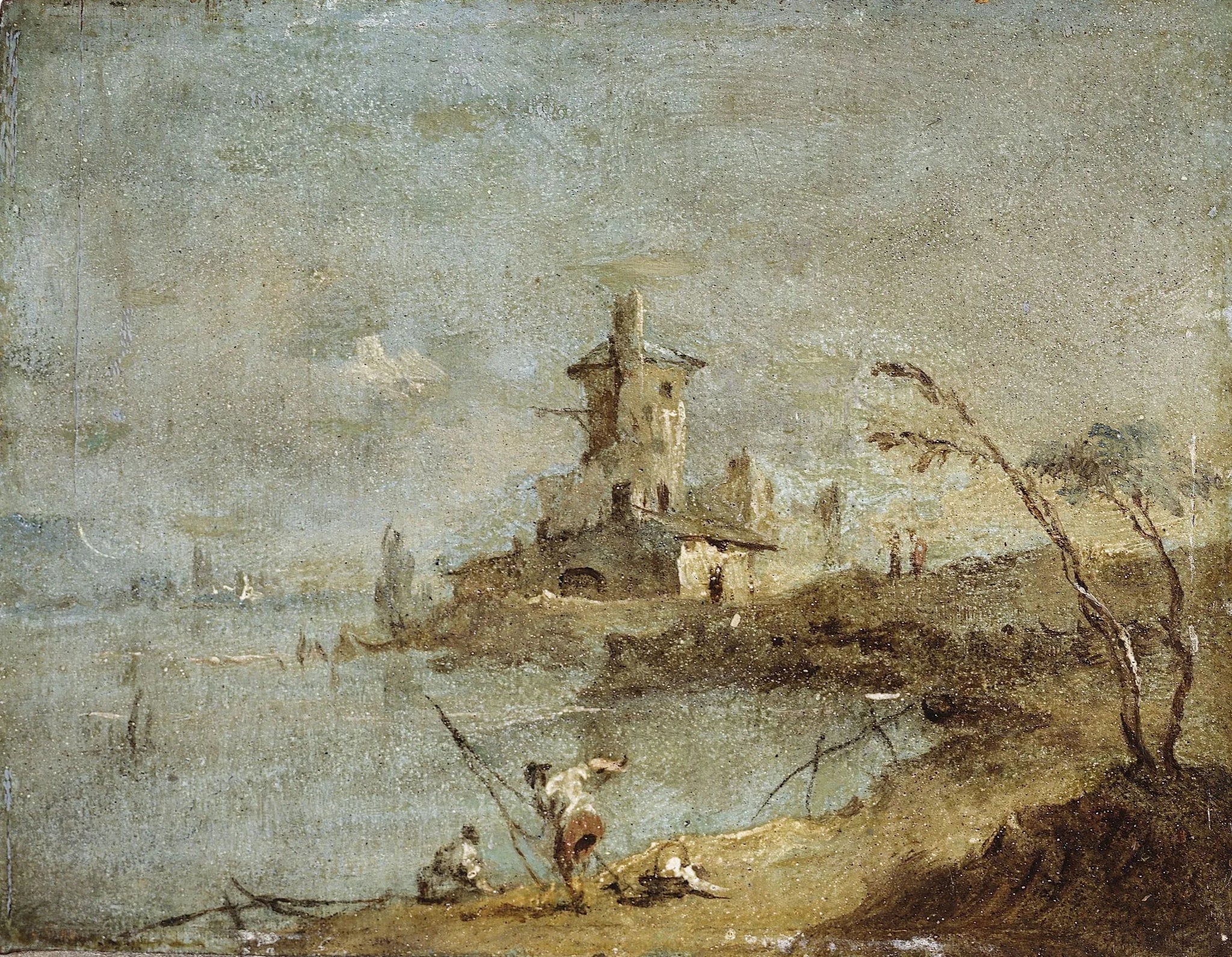 Caprice rustique, avec tour au bord de l'eau - Francesco Guardi image 1 tableau peint à l’huile sur toile