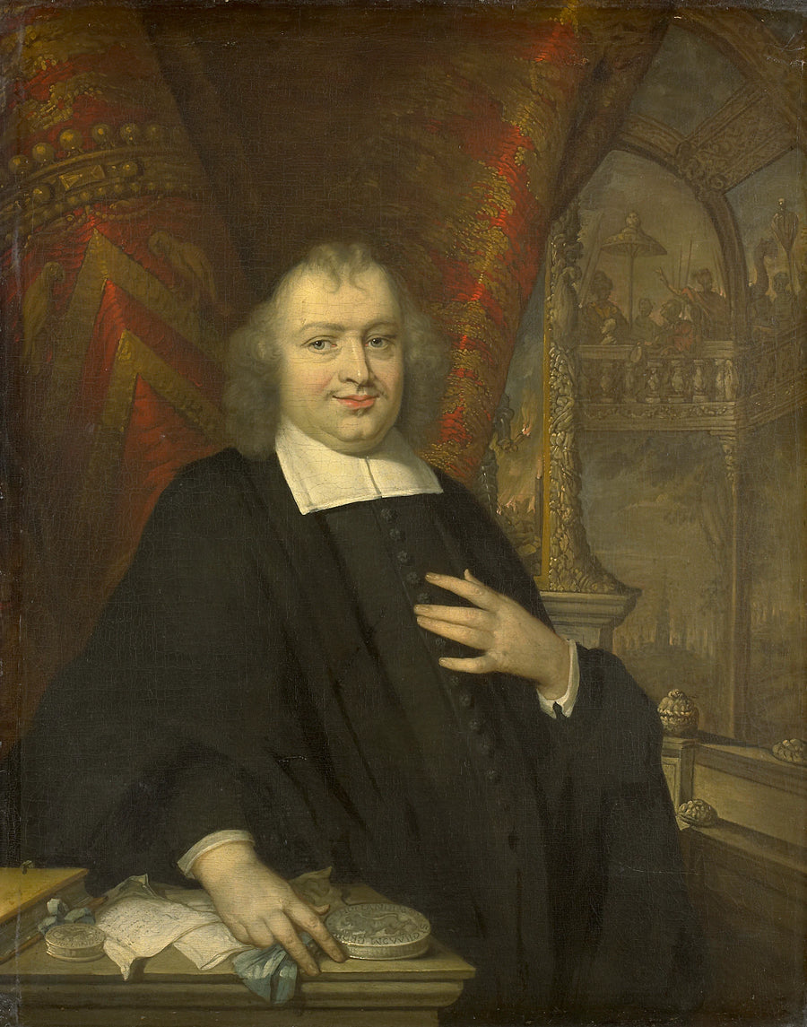 Caspar Fagel (1634-88). Grand Pensionnaire de Hollande depuis 1672, avec en arrière-plan la salle de réunion des États de Hollande au Binnenhof à La Haye - Artiste inconnu du Rijksmuseum