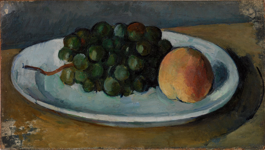 พวงองุ่นและลูกพีชบนจาน - Paul Cézanne