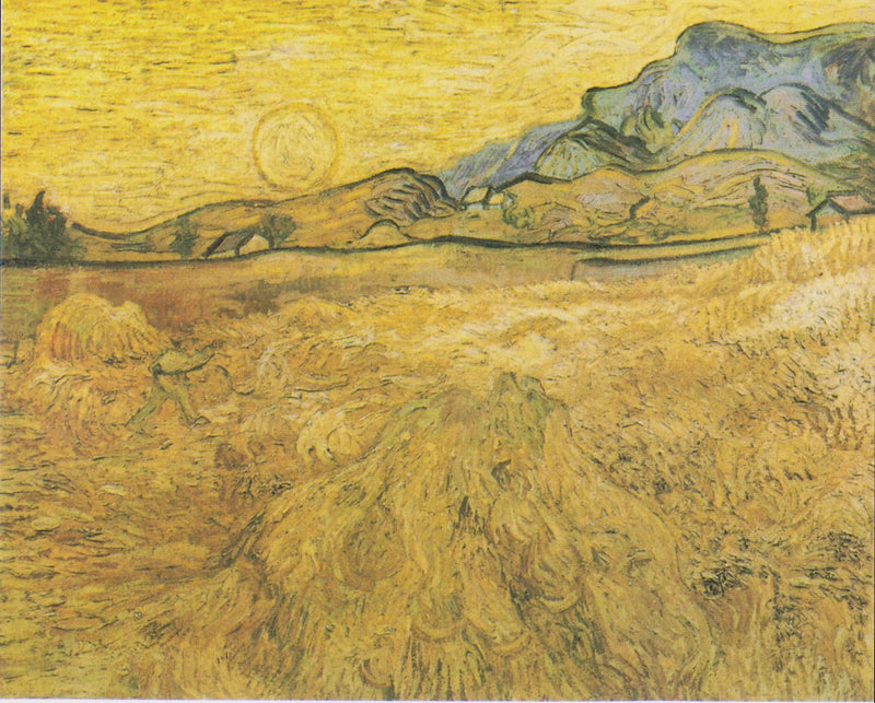 ทุ่งข้าวสาลีกับเครื่องเกี่ยวและพระอาทิตย์ - Vincent van Gogh