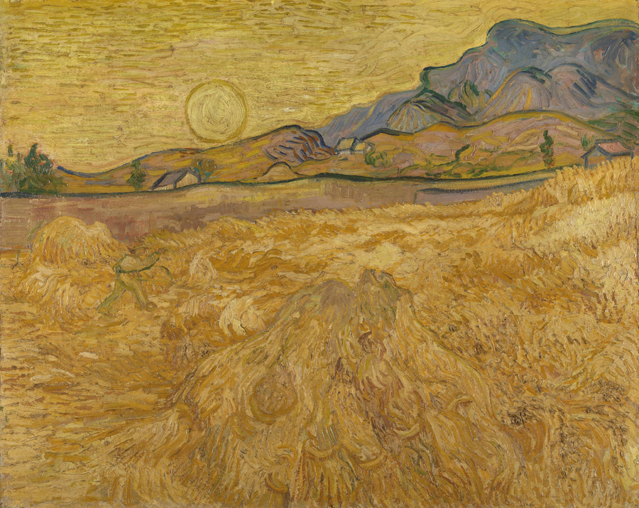 ทุ่งข้าวสาลีกับเครื่องเกี่ยวและพระอาทิตย์ - Vincent van Gogh