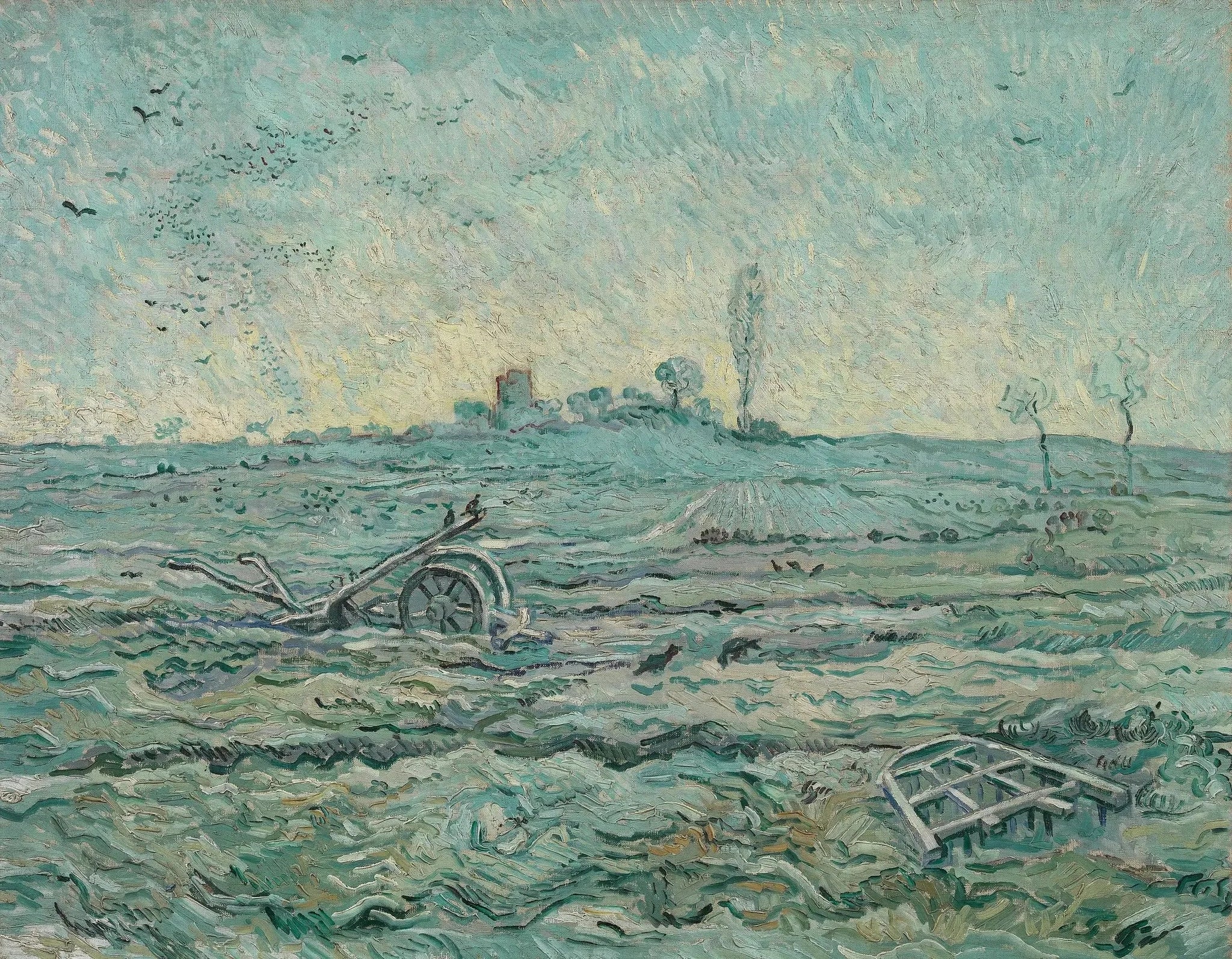 Champ enneigé avec herse - Vincent van Gogh image 1 reproduction de peinture à l’huile