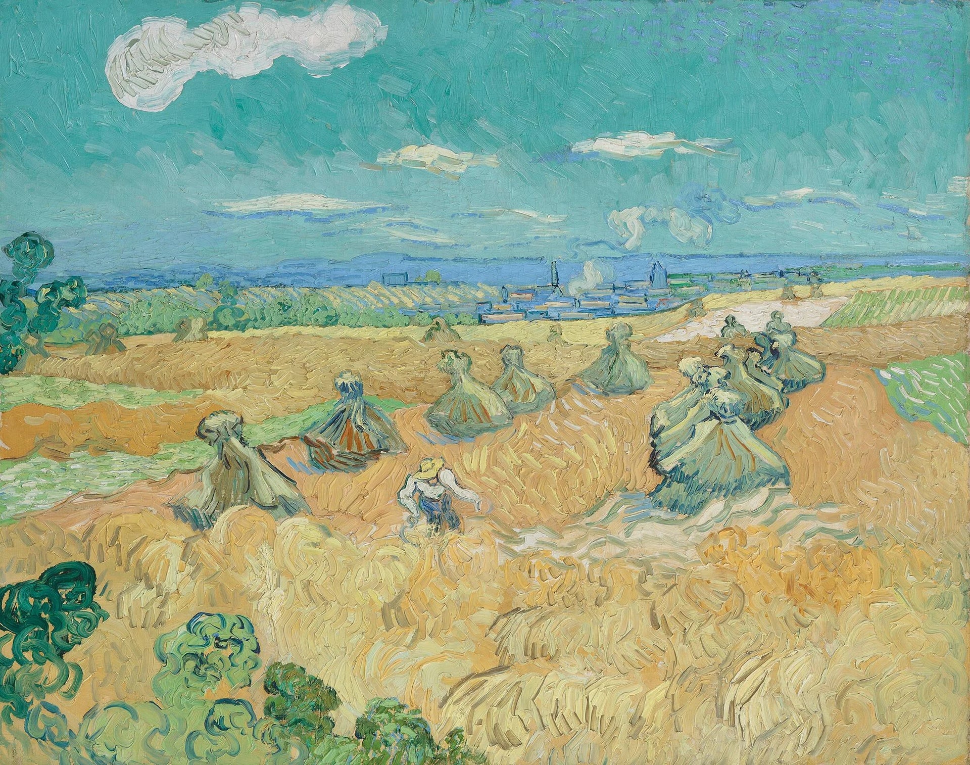 Champs de blé avec moissonneur à Auvers F559 de Vincent van Gogh