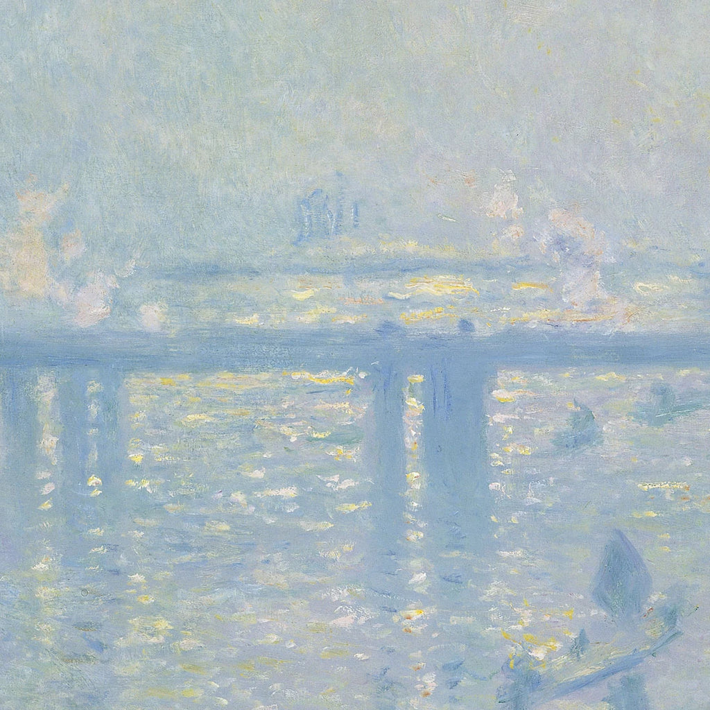 Détail de la barque, du pont et des reflets jaunes dans Charing Cross Bridge W1531