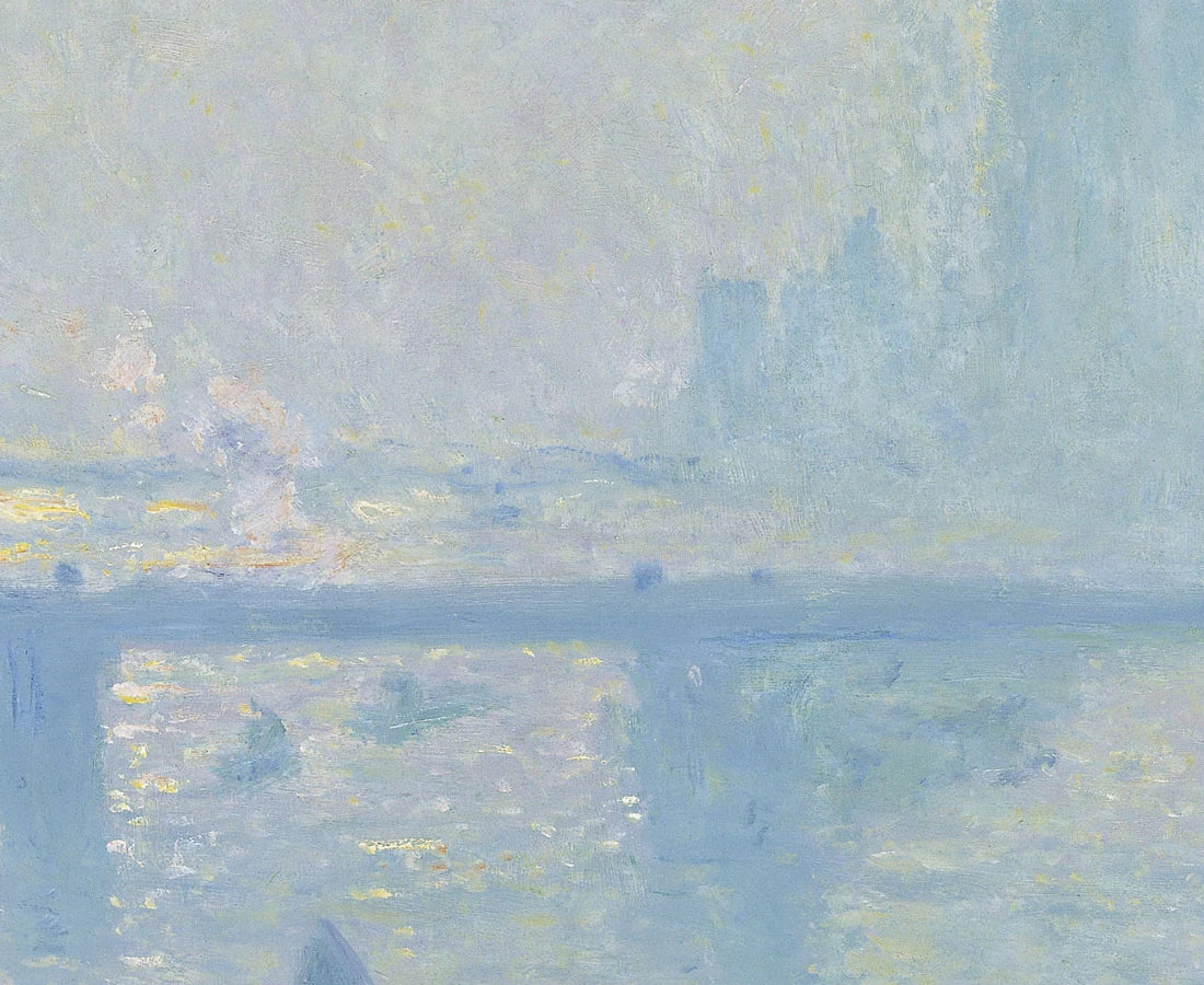 Détail du Parlement et des fumées dans la brume bleue de Charing Cross Bridge W1531