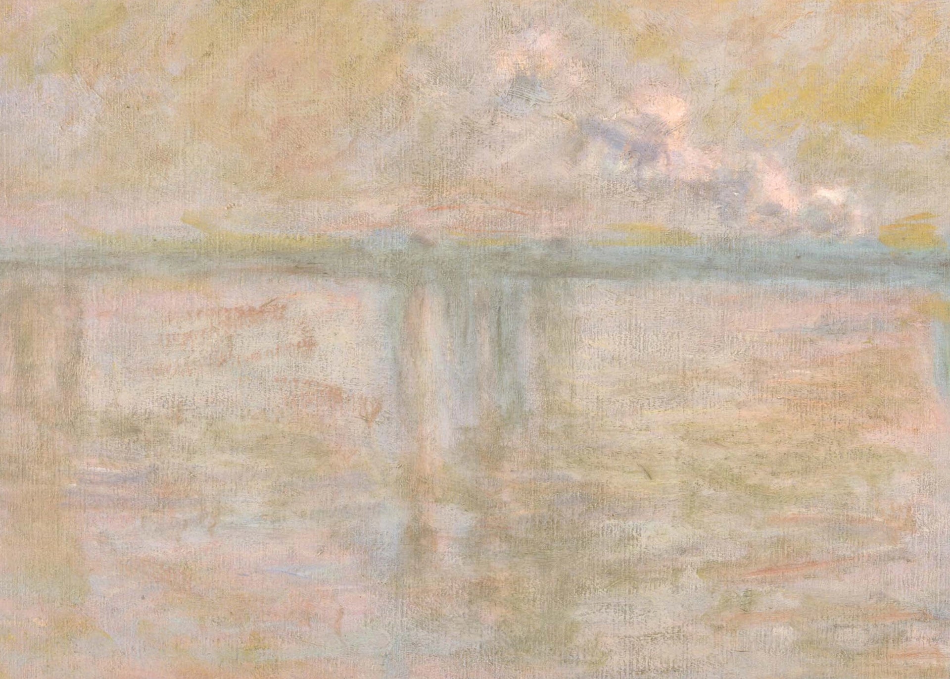 Détail du pont, des fumées et des reflets dans Charing-Cross Bridge W1525 de Claude Monet