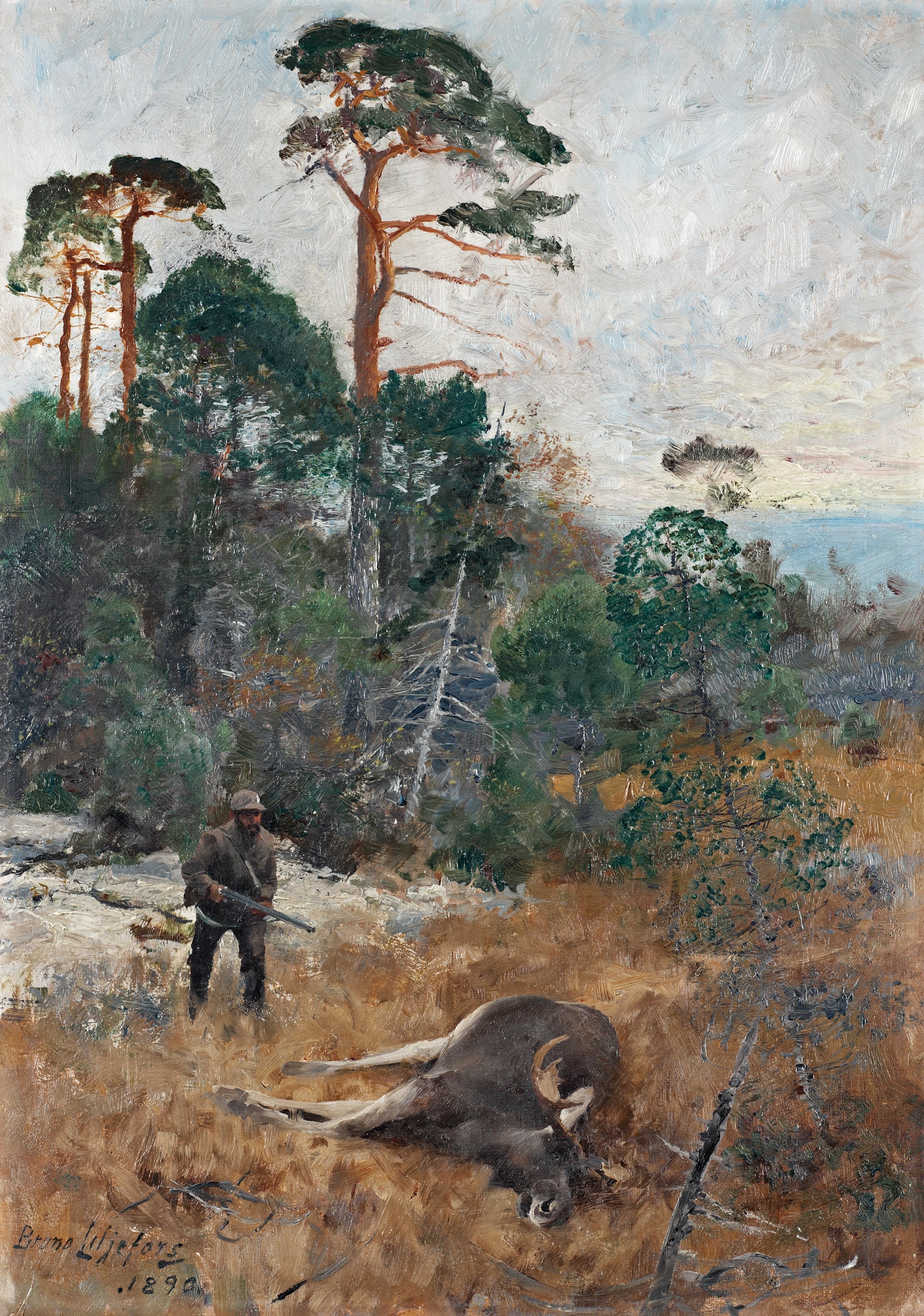 Chasseurs d'orignaux à l'aube - Bruno Liljefors image 1 copie de tableau peinte à la main