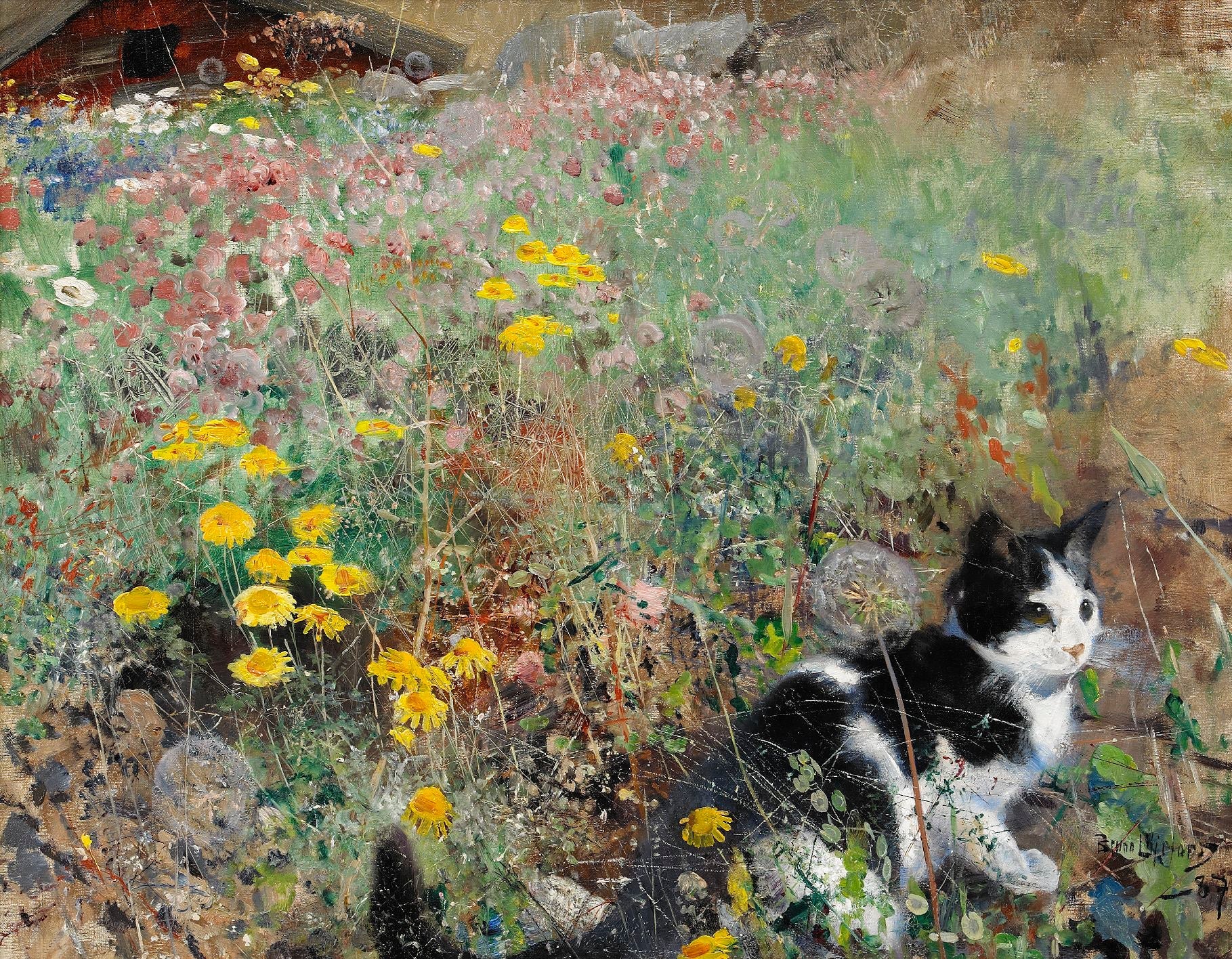 Chat dans une prairie fleurie - Bruno Liljefors image 1 copie de tableau peinte à la main
